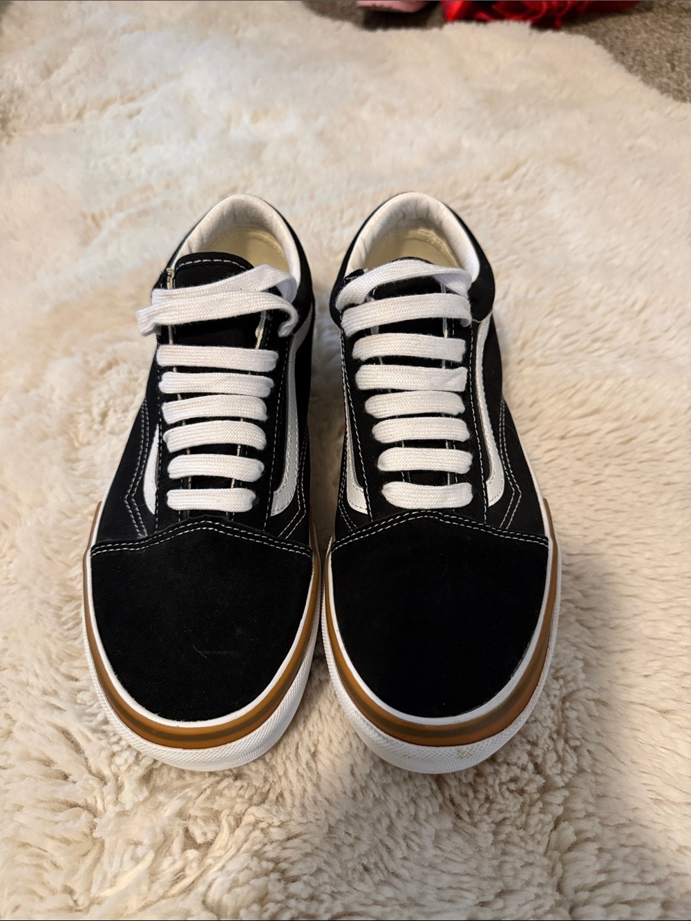 Vans Black and White Low-Top Suede Canvas Sneakers with Gum Midsole